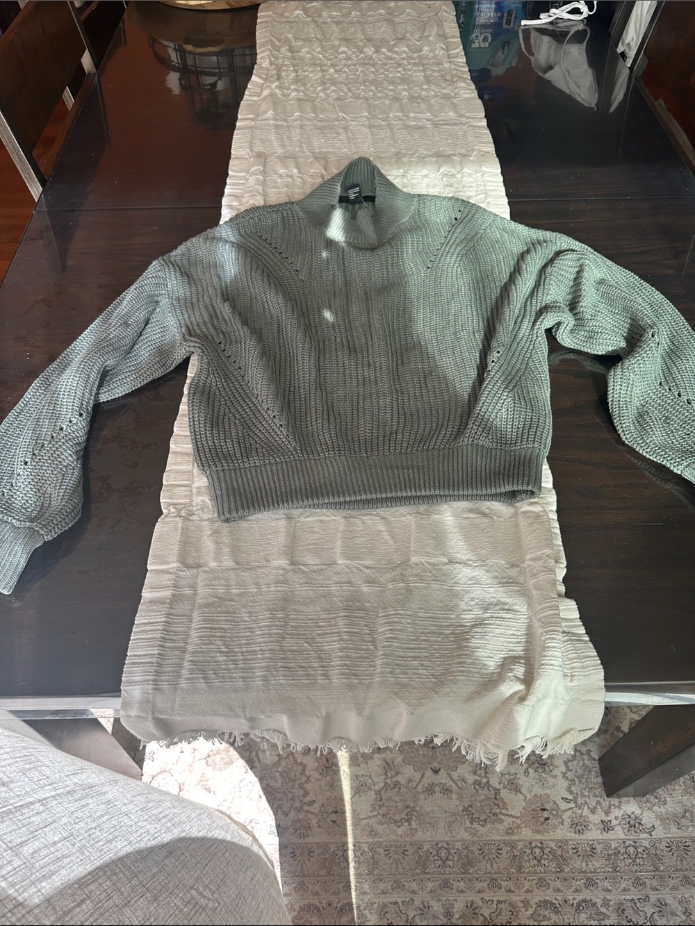 Cropped Knit Turtleneck Open back Sweater in Greenish Gray